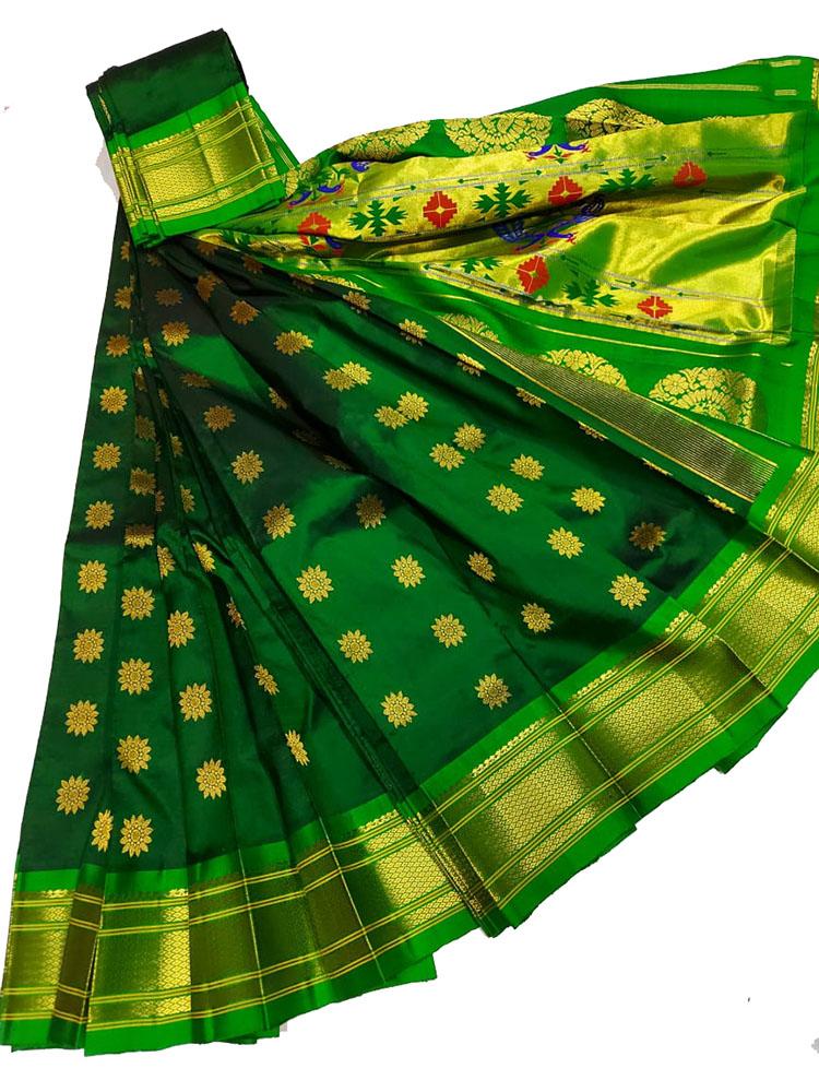 Green Handloom Paithani Pure Silk Saree - Luxurion World