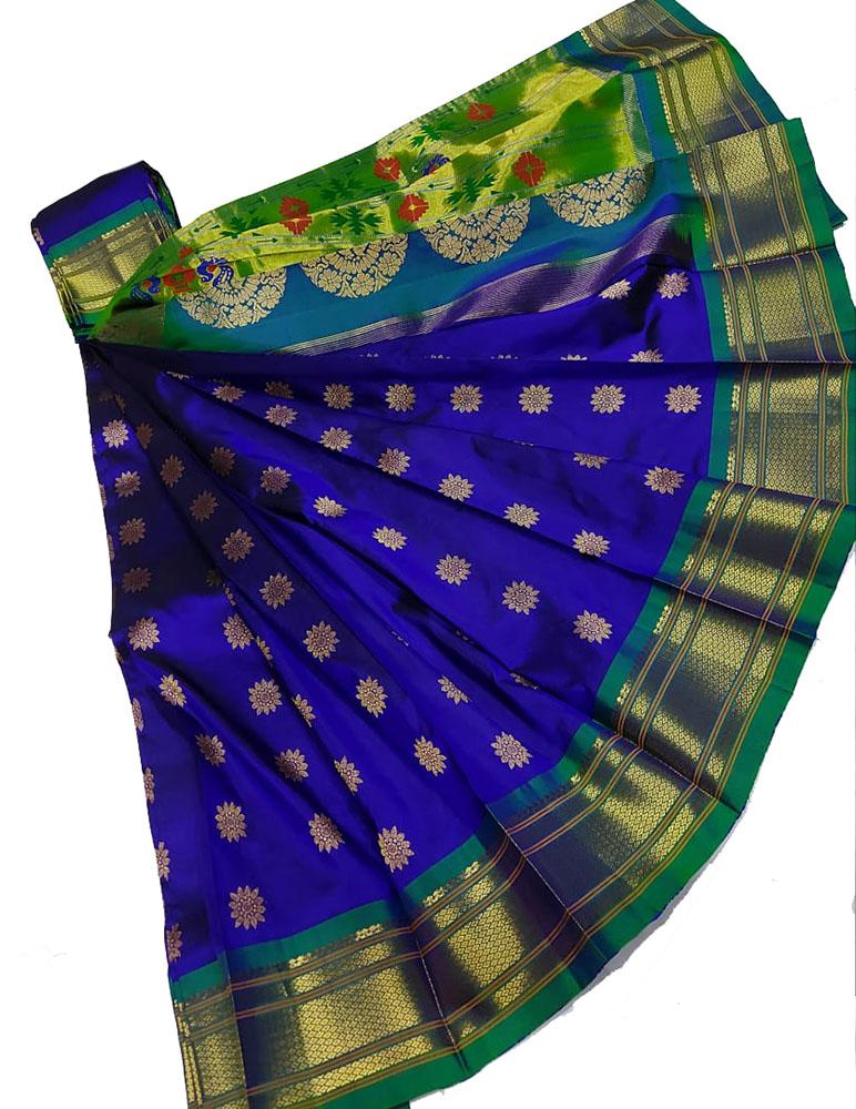 Blue Handloom Paithani Pure Silk Saree - Luxurion World
