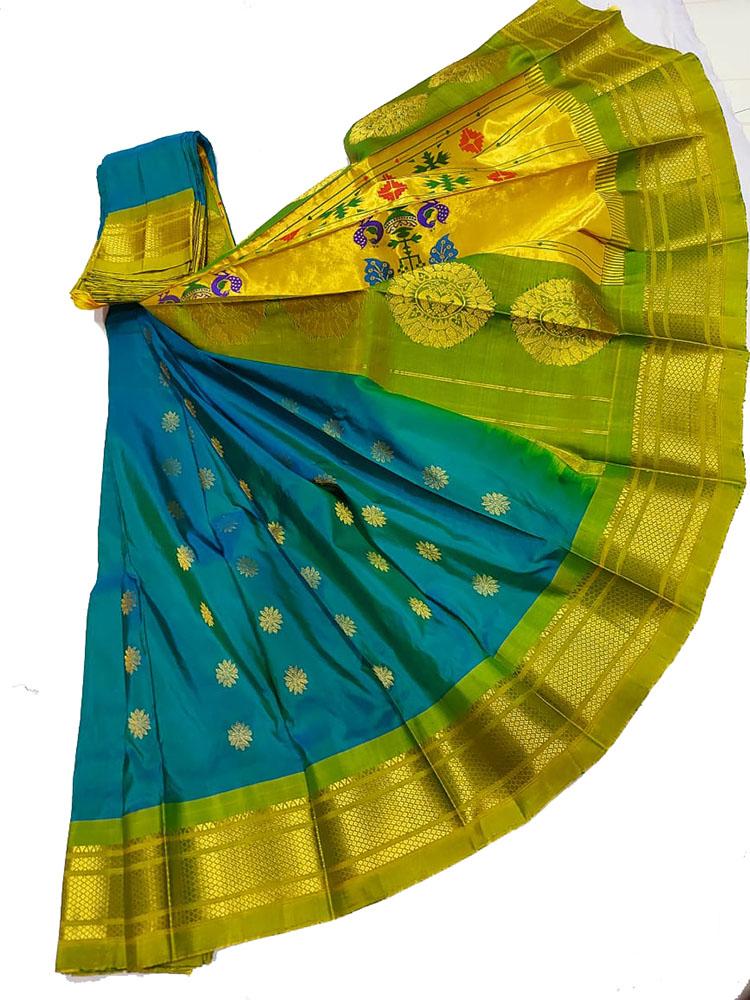 Blue Handloom Paithani Pure Silk Saree - Luxurion World