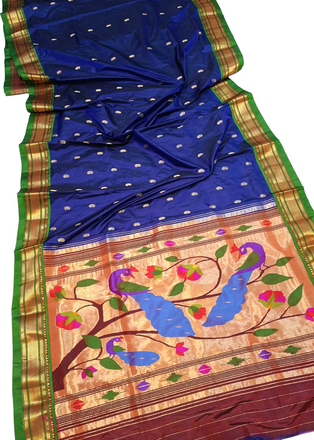 Blue Handloom Paithani Pure Silk Saree - Luxurion World