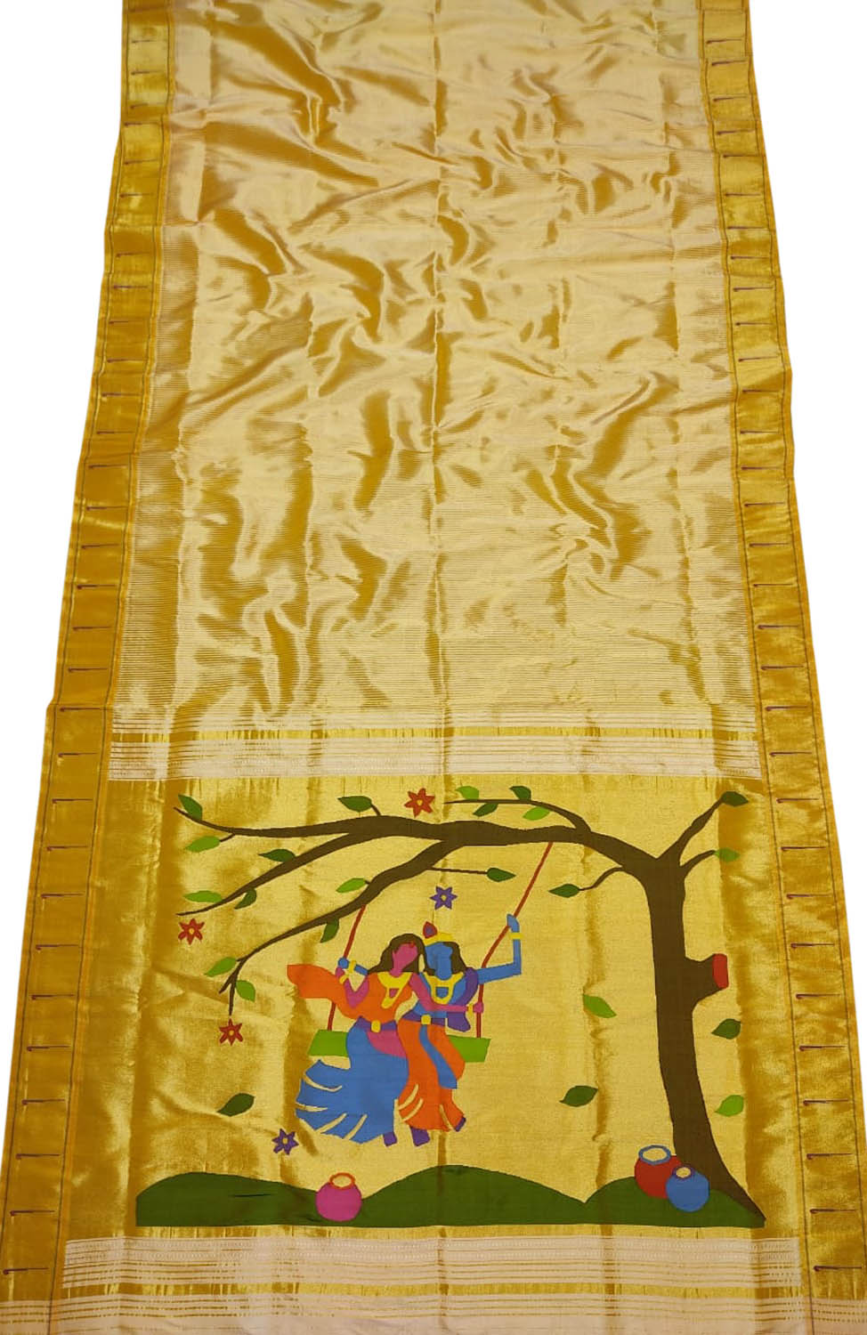 Yellow Paithani Handloom Pure Silk Single Muniya Border Saree - Luxurion World