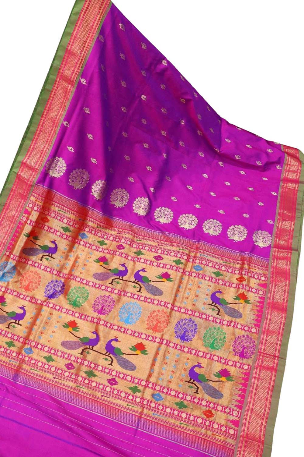 Purple Paithani Handloom Pure Silk Peacock Design Saree - Luxurion World