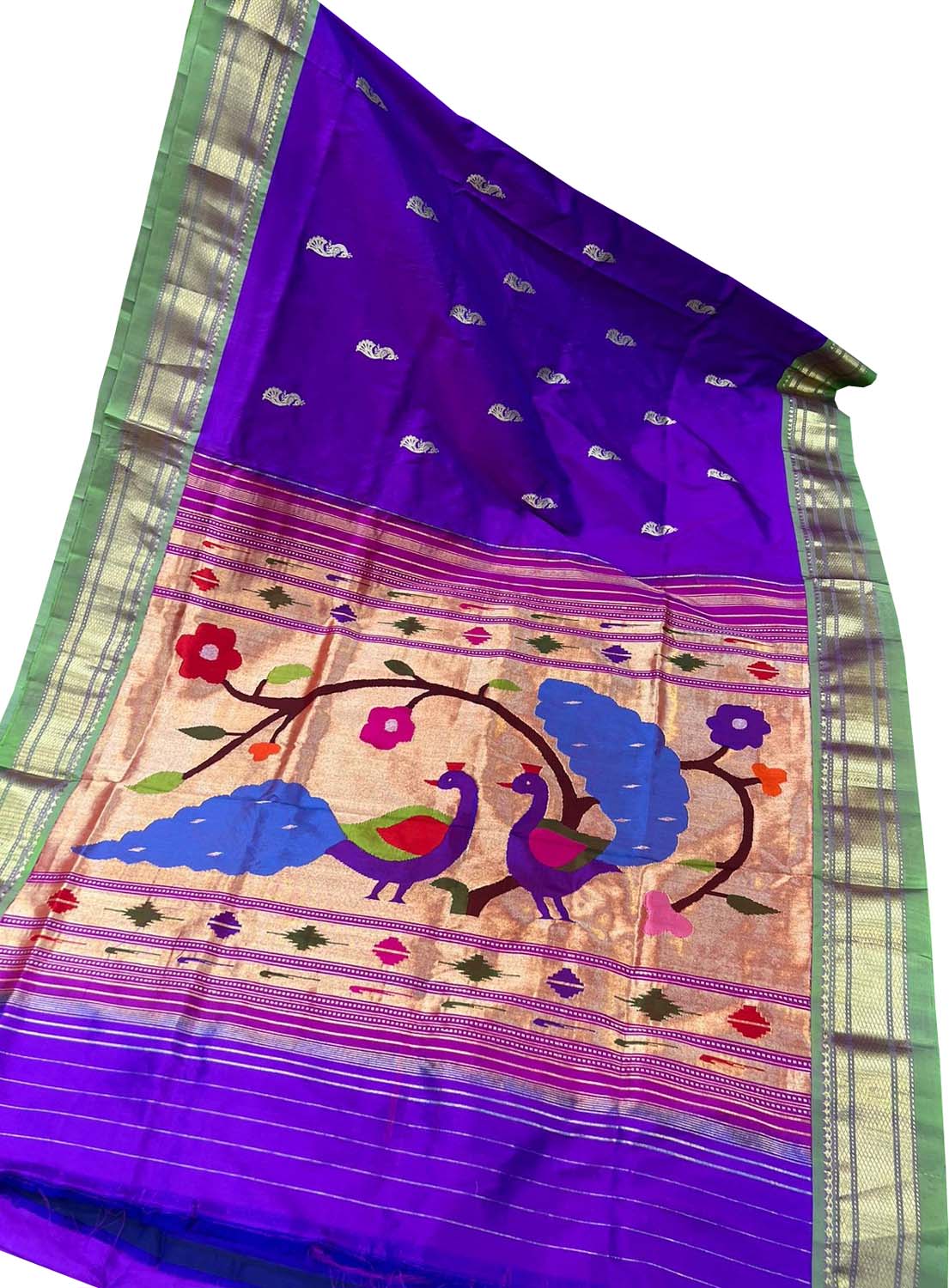 Purple Paithani Handloom Pure Silk Peacock Design Saree - Luxurion World