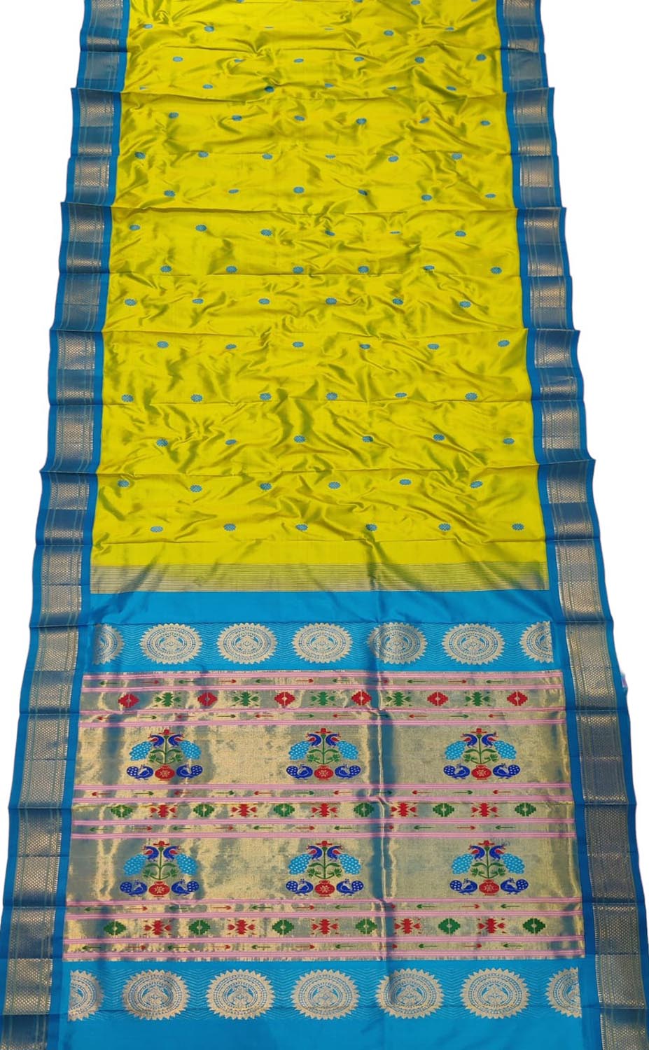 Green and Blue Peacock Paithani Silk Saree - Handloom Pure Elegance - Luxurion World