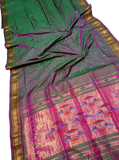 Stunning Green Paithani Silk Saree - Handloom Perfection - Luxurion World