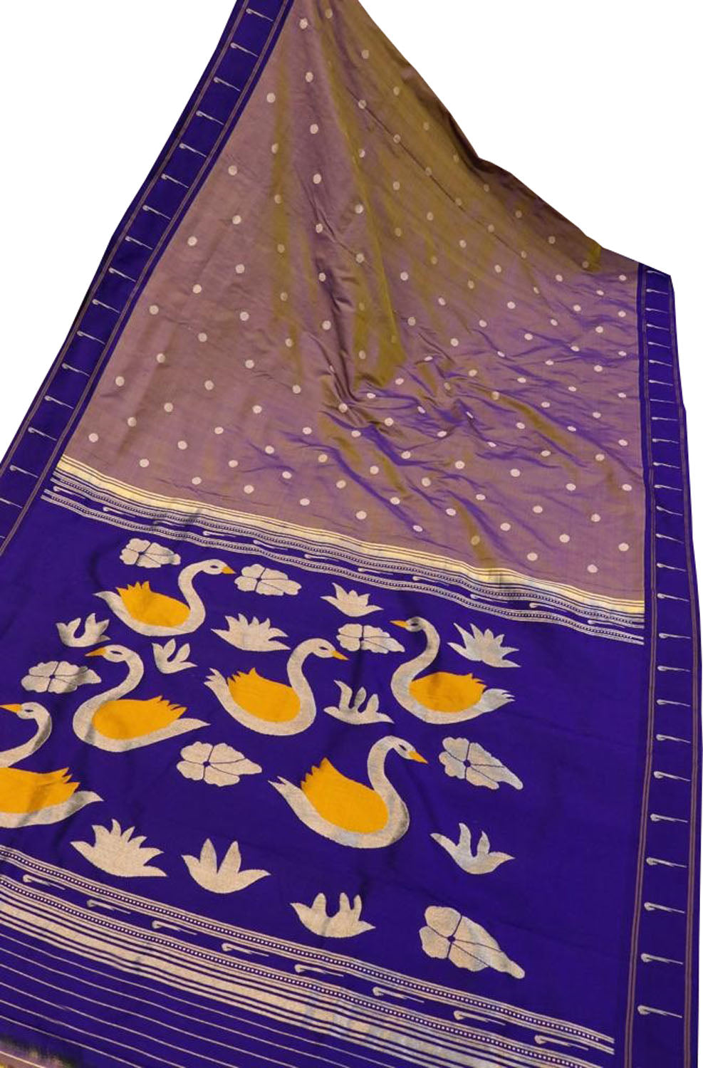 Purple Shot Paithani Handloom Pure Silk Single Muniya Border Saree - Luxurion World