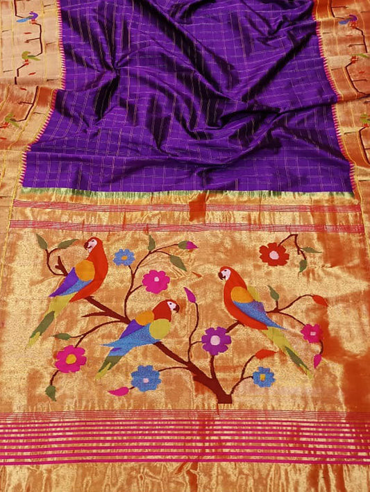 Purple Paithani Handloom Pure Silk Saree - Luxurion World