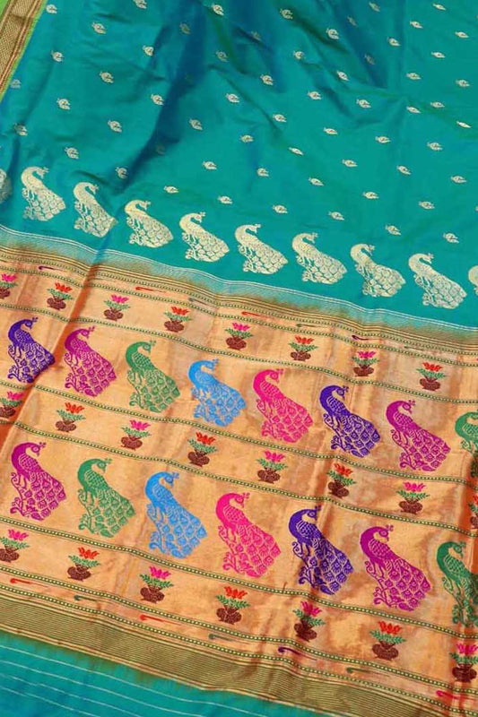 Blue Paithani Peacock Design Pure Silk Saree - Luxurion World