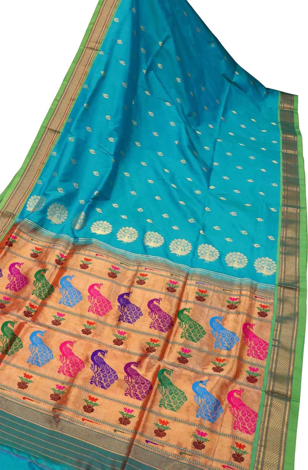 Blue Paithani Peacock Design Pure Silk Saree - Luxurion World
