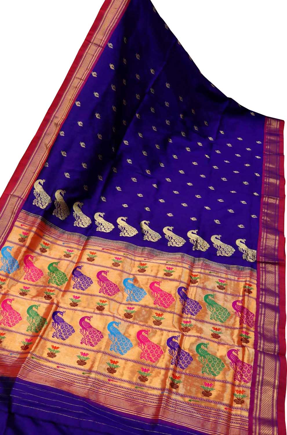 Blue Paithani Peacock Design Pure Silk Saree - Luxurion World