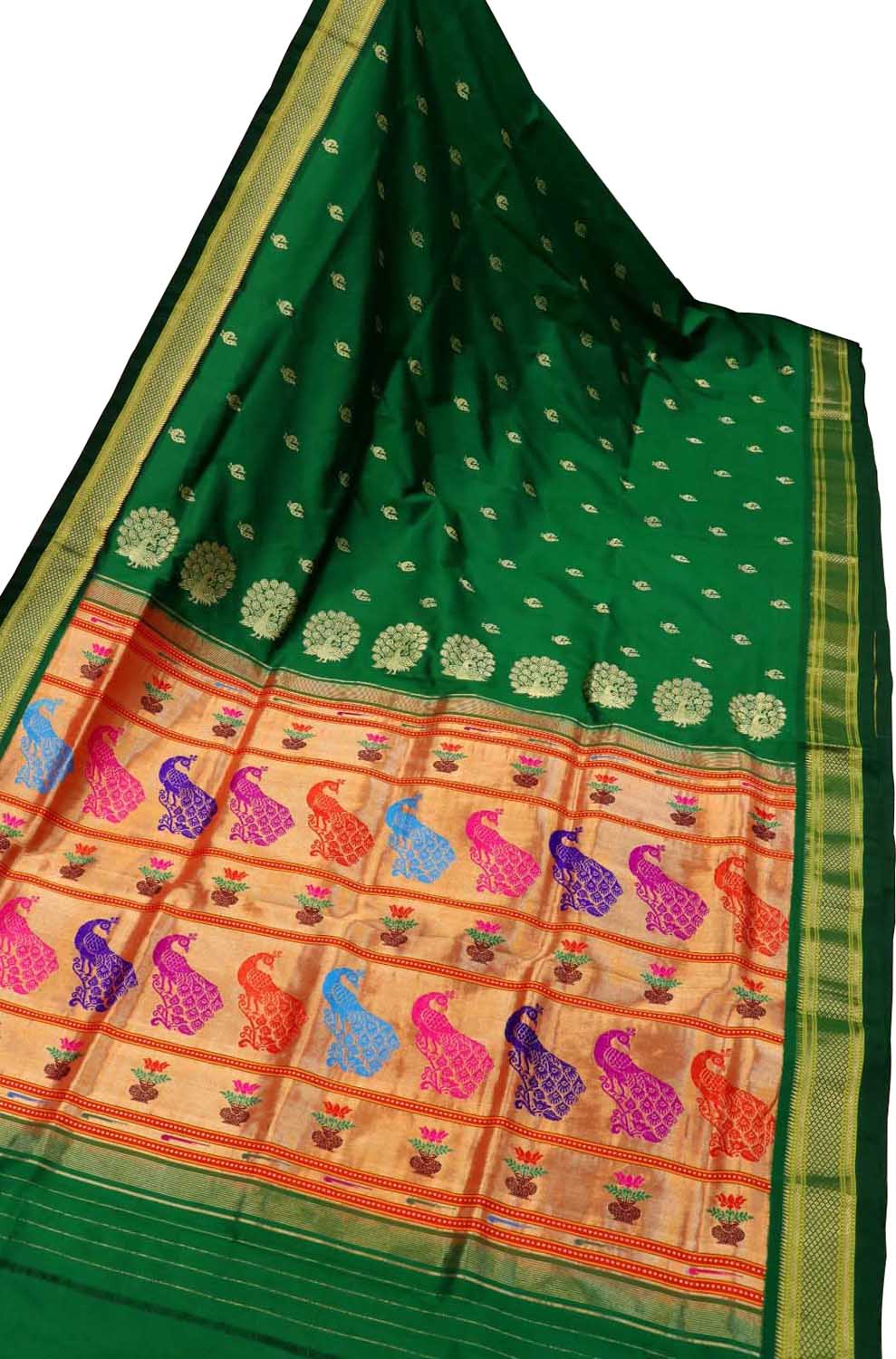 Green Paithani Peacock Design Pure Silk Saree - Luxurion World