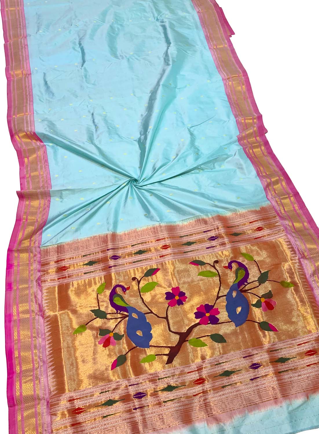 Blue Paithani Handloom Pure Silk Peacock Design Saree - Luxurion World