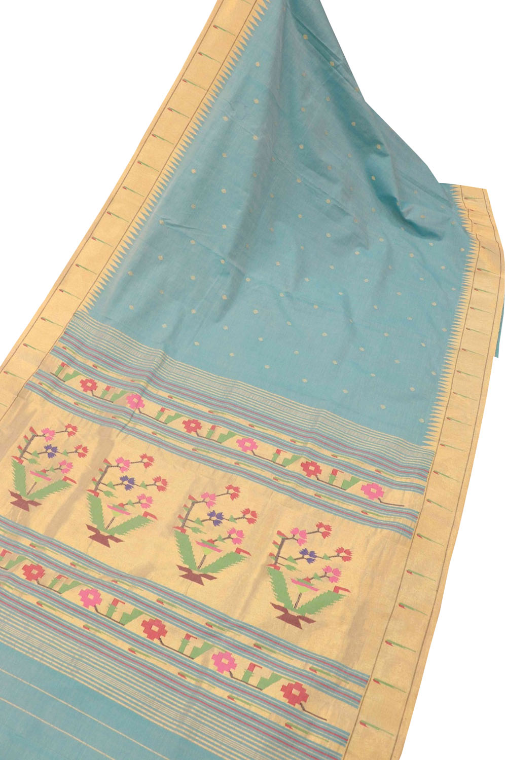 Blue Paithani Handloom Pure Cotton Saree - Luxurion World