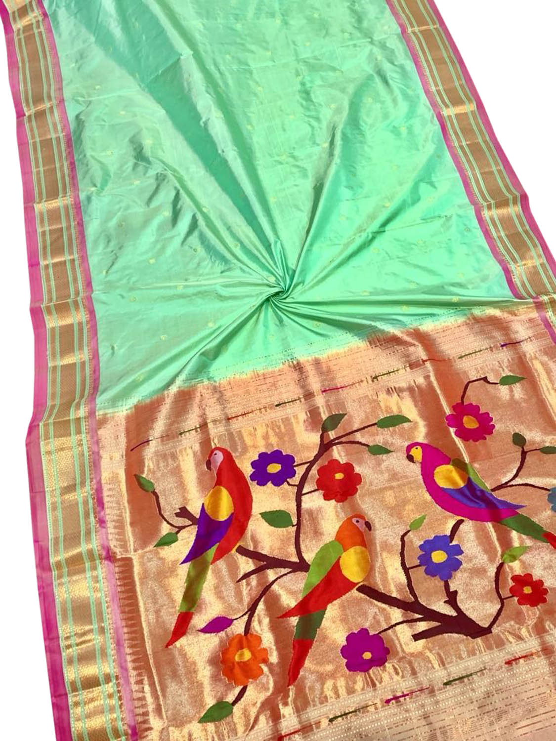 Green Paithani Handloom Pure Silk Saree - Luxurion World