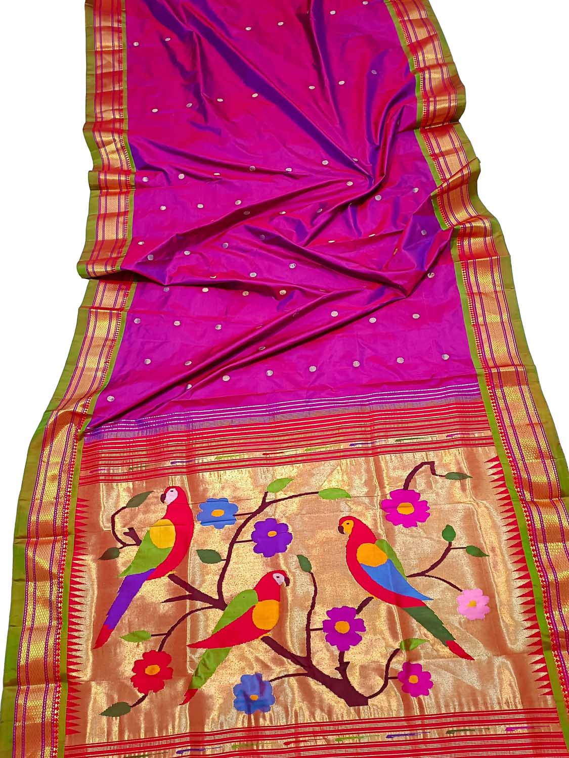 Pink Handloom Paithani Pure Silk Bird Design Saree - Luxurion World