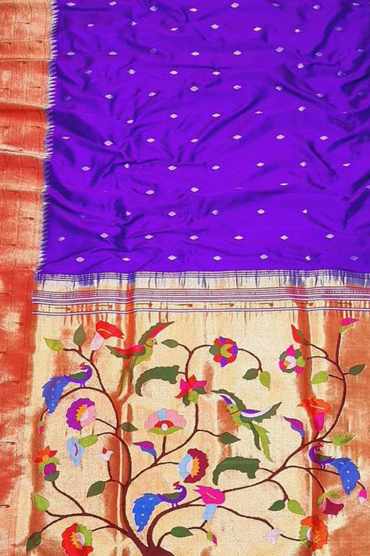 Elegant Purple Paithani Handloom Pure Silk Saree - Luxurion World