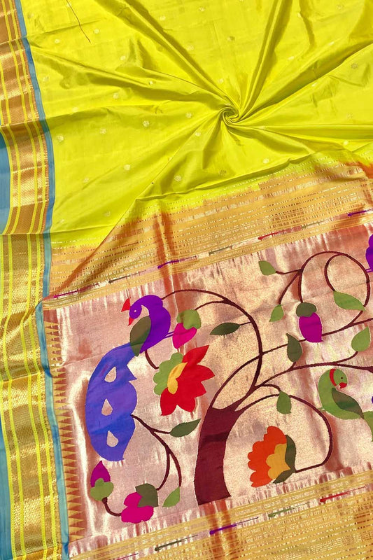 Exquisite Yellow Handloom Paithani Silk Saree: Timeless Elegance