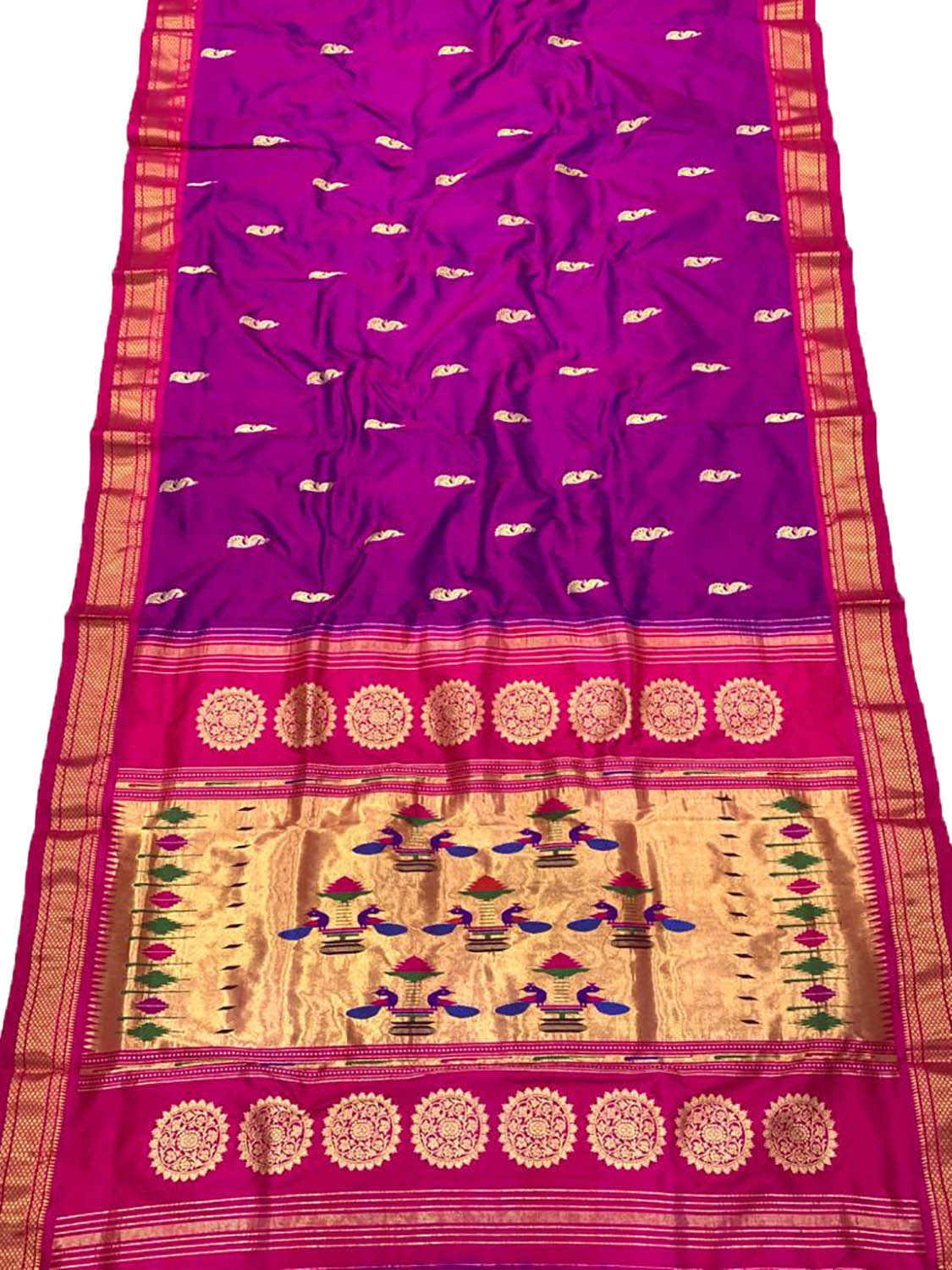 Purple Paithani Handloom Pure Silk Peacock Design Saree - Luxurion World