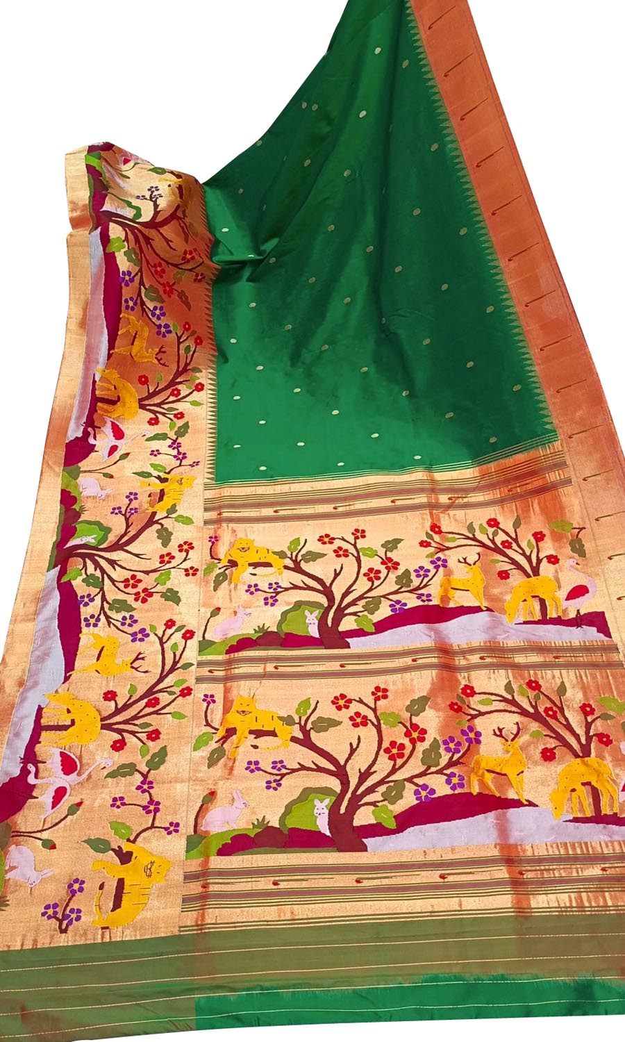 Green Paithani Handloom Pure Silk Saree - Luxurion World