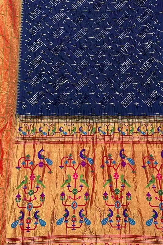 Blue Bandhani Paithani Pure Silk Saree
