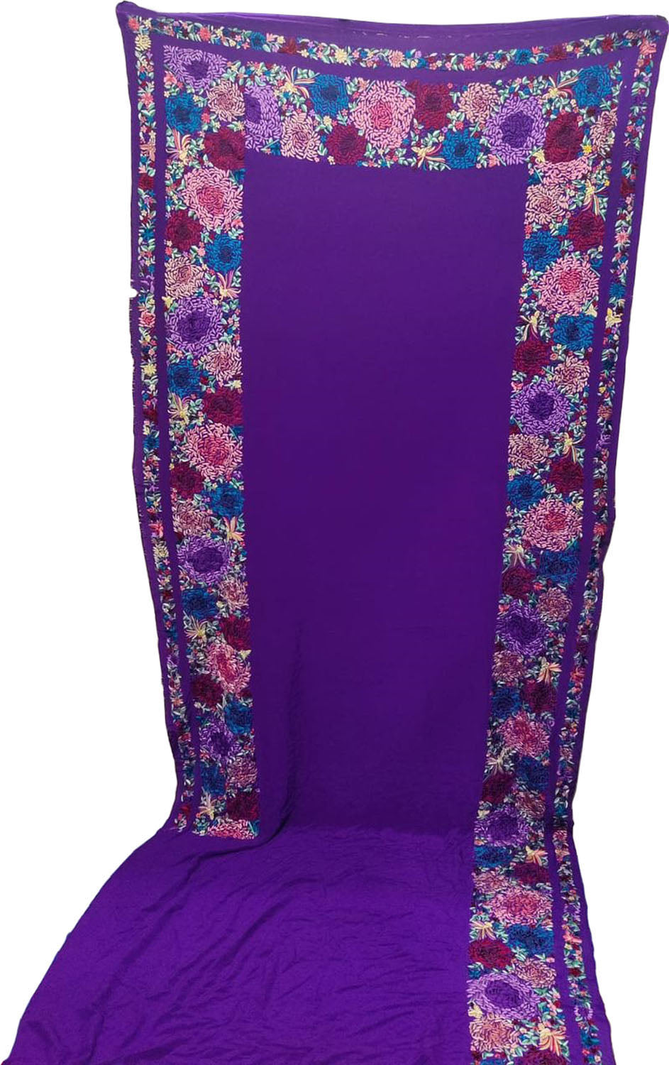 Purple Parsi Gara: Exquisite Hand-Embroidered Pure Crepe Saree - Luxurion World