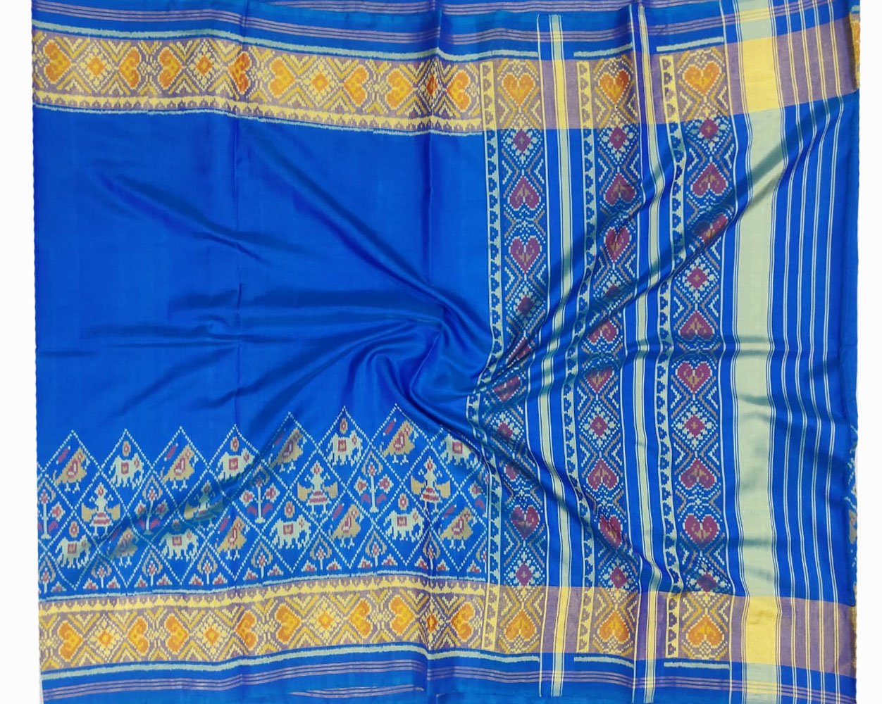 Blue Handloom Single Ikat Patola Pure Silk Saree - Luxurion World