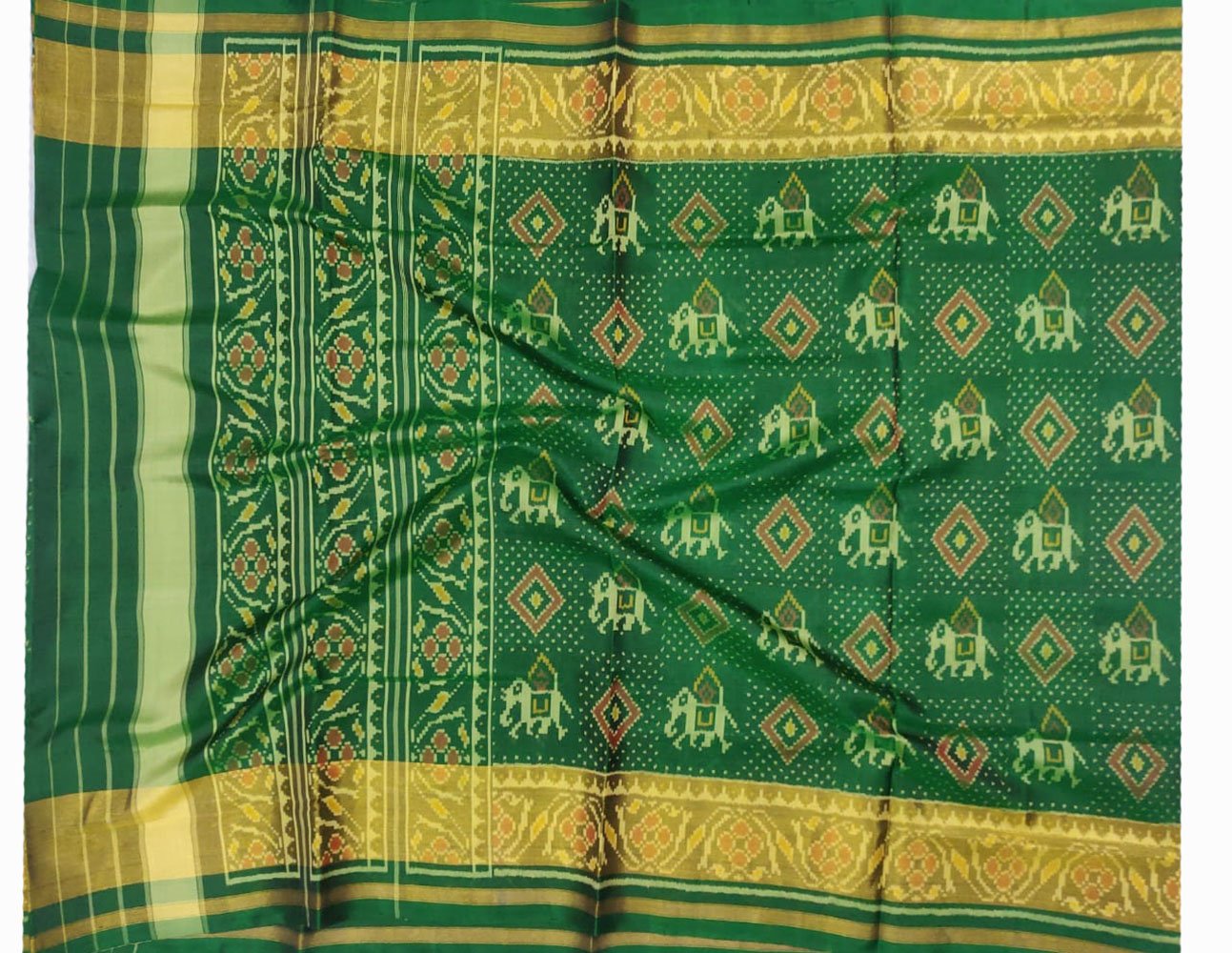 Green Handloom Single Ikat Patola Pure Silk Saree - Luxurion World