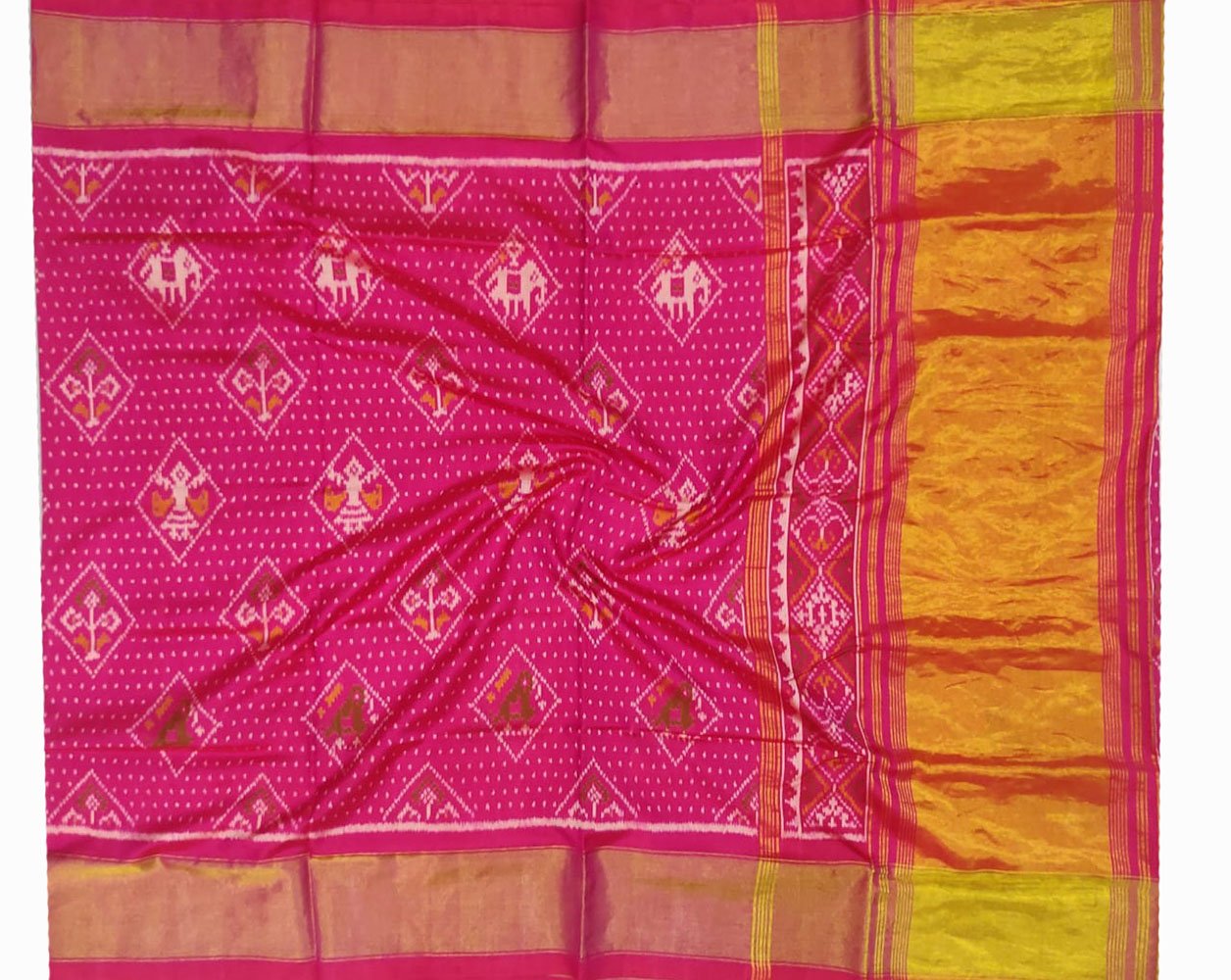 Pink Handloom Single Ikat Patola Pure Silk Saree - Luxurion World