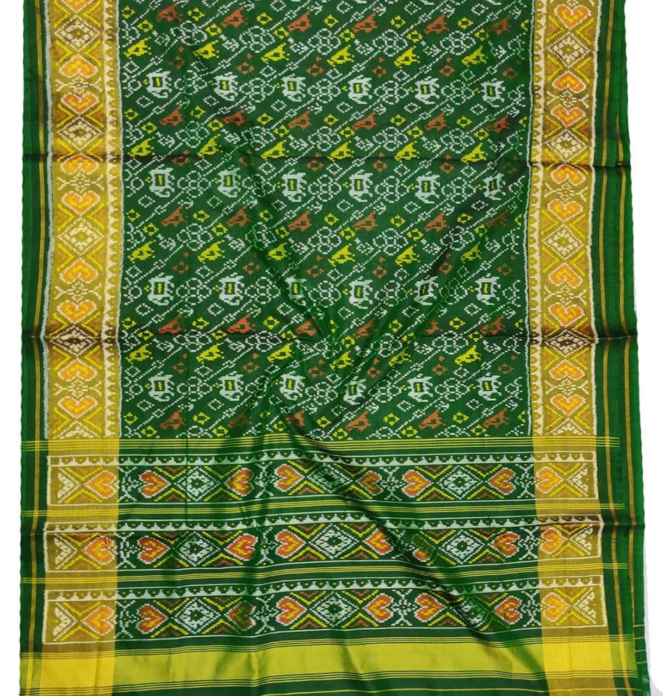 Green Handloom Single Ikat Patola Pure Silk Saree - Luxurion World