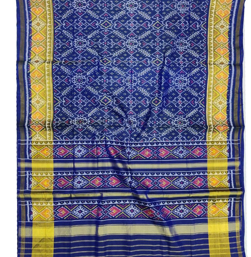 Blue Handloom Single Ikat Patola Pure Silk Saree - Luxurion World