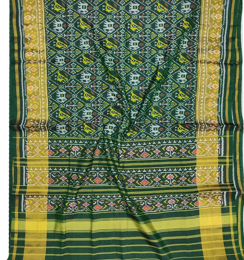 Green Handloom Single Ikat Patola Pure Silk Saree - Luxurion World