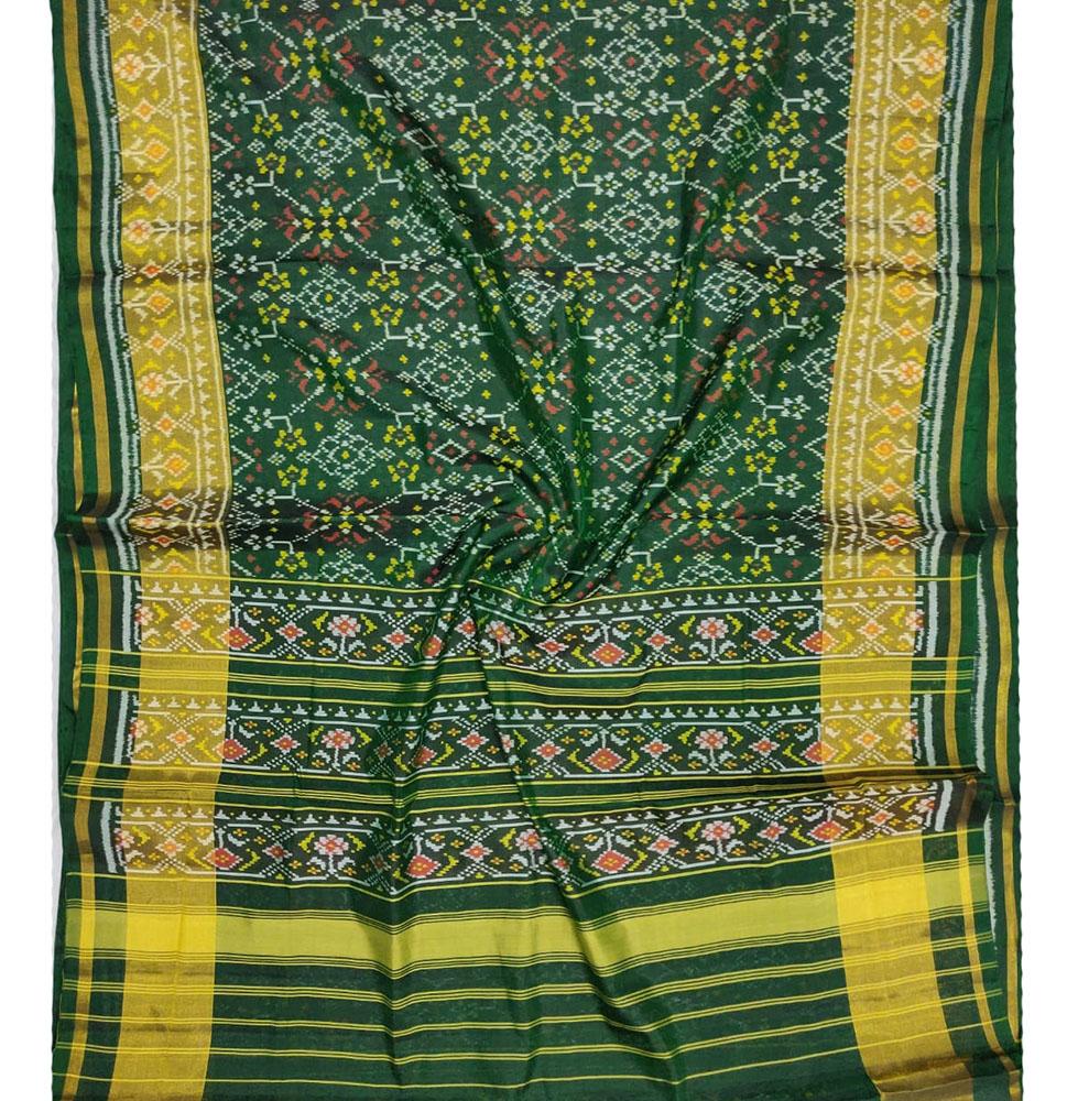 Green Handloom Single Ikat Patola Pure Silk Saree - Luxurion World
