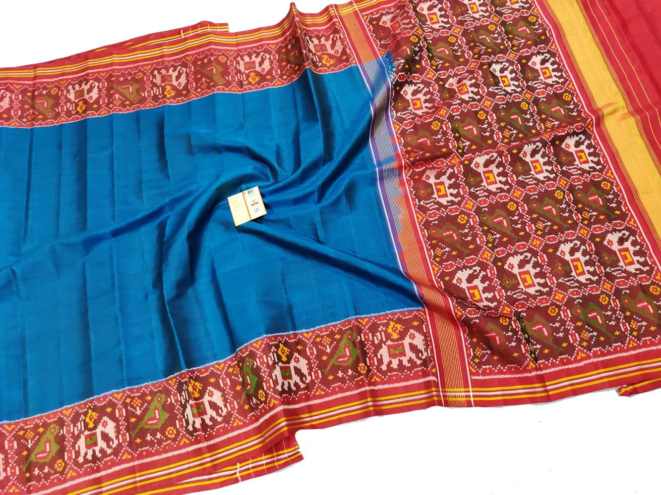 Blue Handloom Semi Patan Patola Pure Silk Saree - Luxurion World