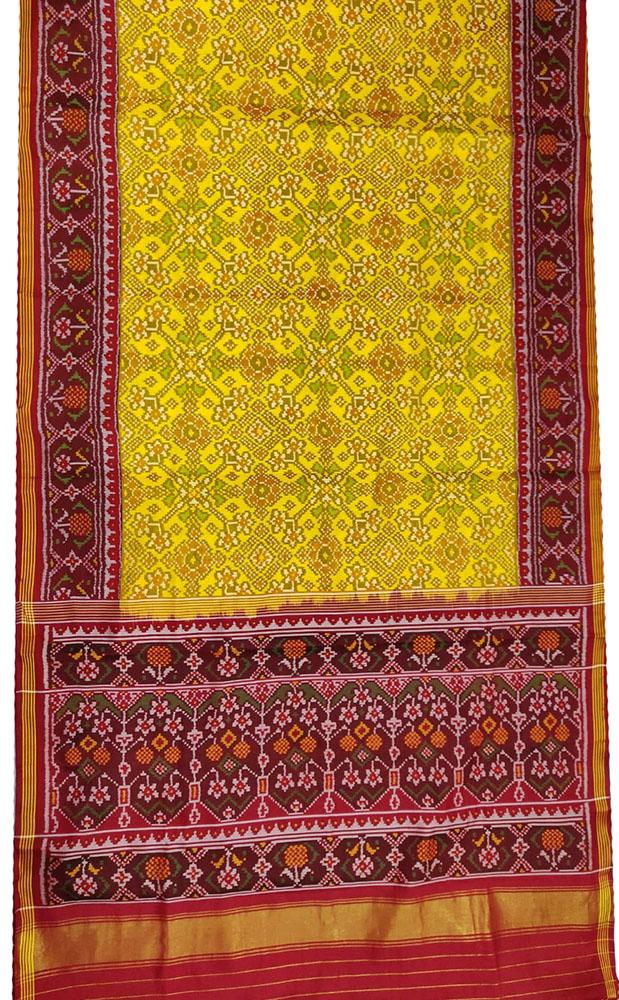 Yellow Handloom Semi Patan Patola Pure Silk Saree - Luxurion World