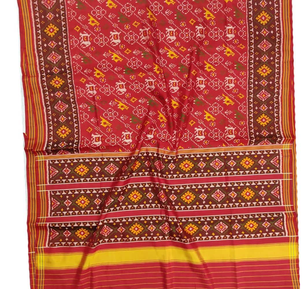 Red Handloom Semi Patan Patola Pure Silk Saree - Luxurion World