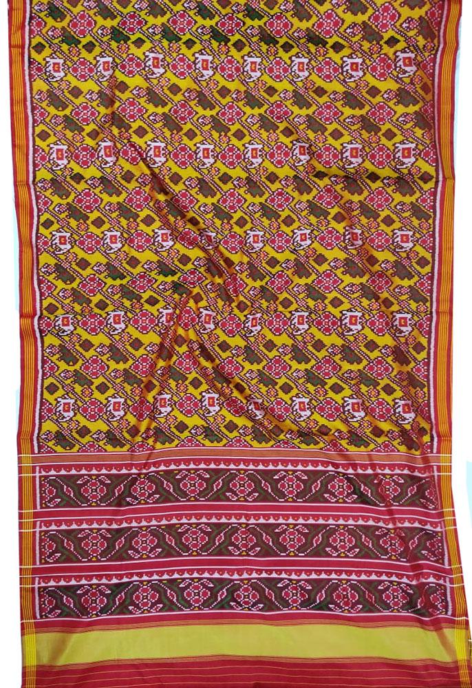 Yellow Handloom Semi Patan Patola Pure Silk Saree - Luxurion World