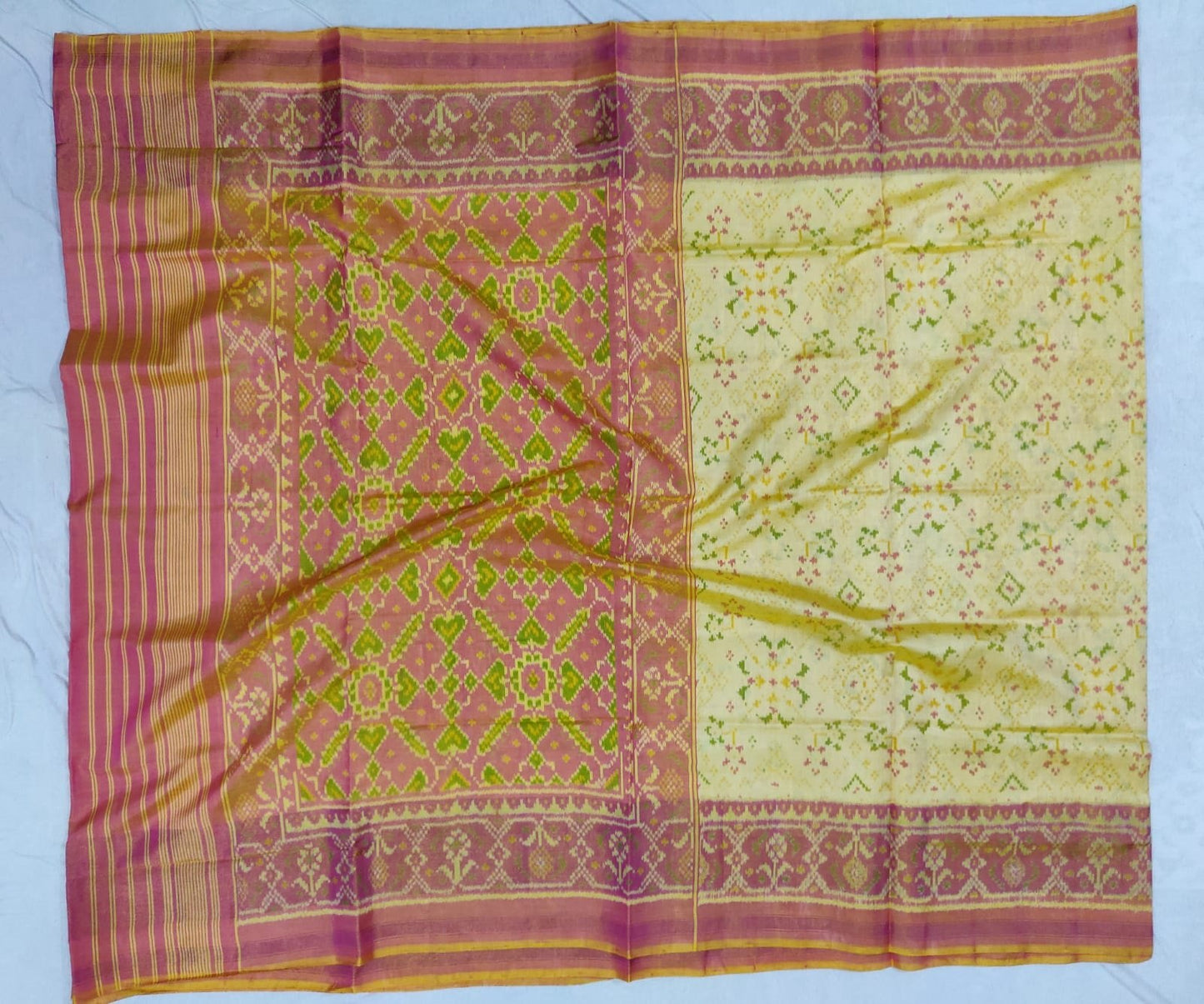 Yellow Handloom Single Ikat Patola Pure Silk Saree - Luxurion World