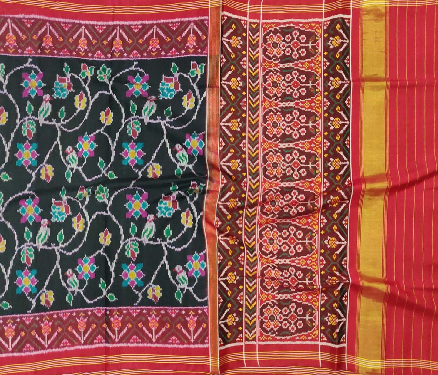 Black Handloom Semi Patan Patola Pure Silk Saree - Luxurion World