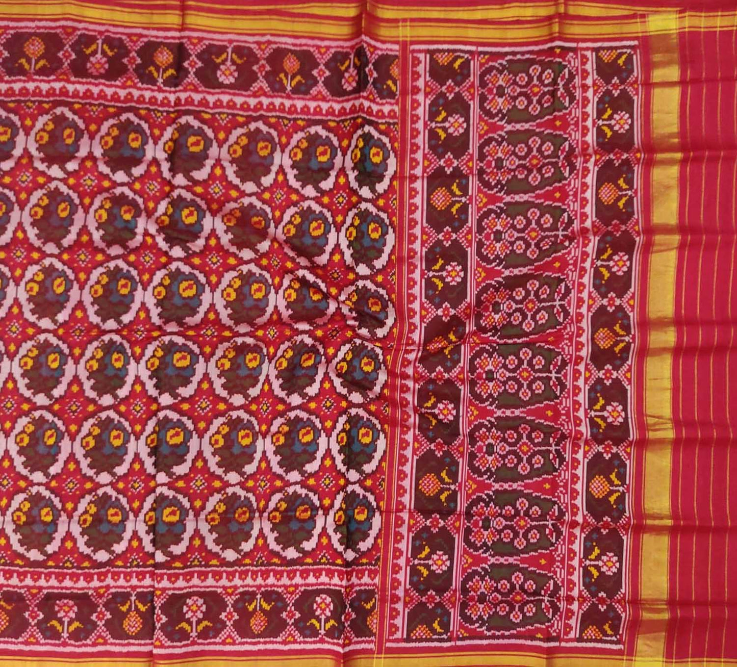 Red Handloom Semi Patan Patola Pure Silk Saree - Luxurion World