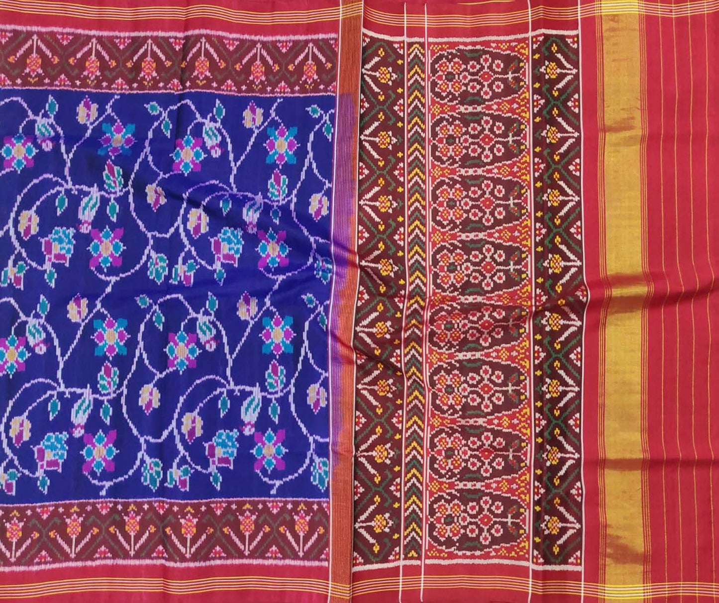 Blue Handloom Semi Patan Patola Pure Silk Saree - Luxurion World