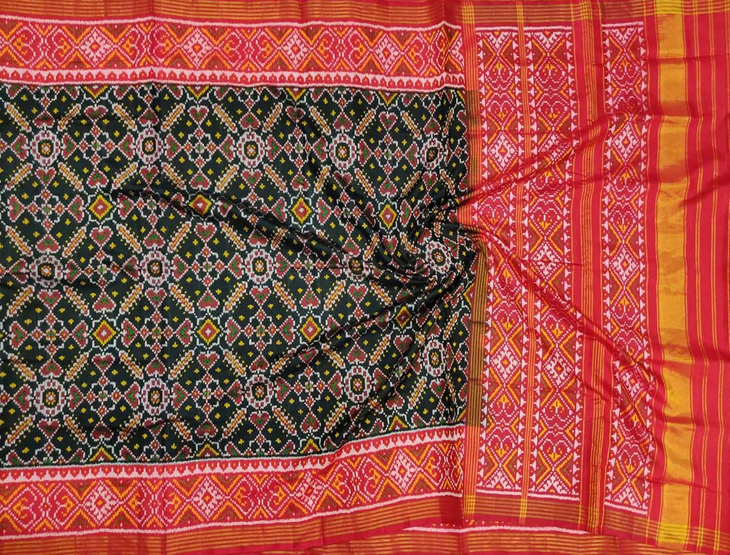 Black Handloom Semi Patan Patola Pure Silk Saree - Luxurion World