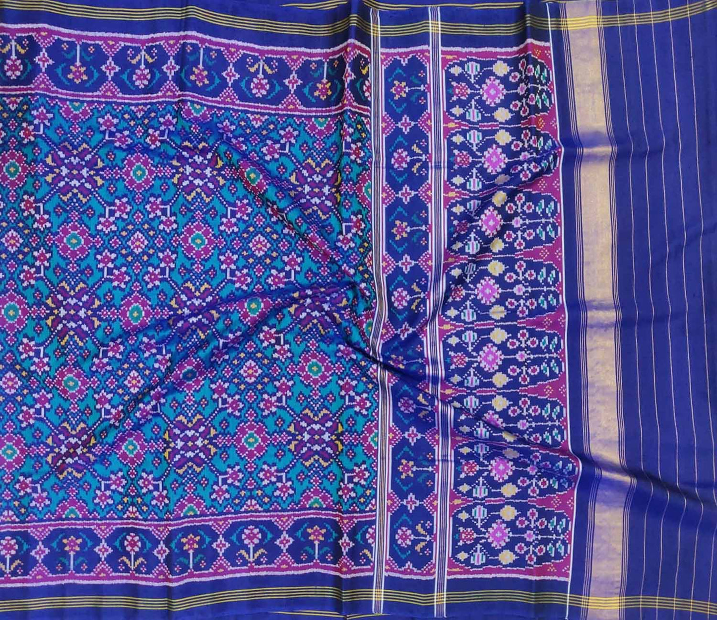 Blue Handloom Semi Patan Patola Pure Silk Saree - Luxurion World
