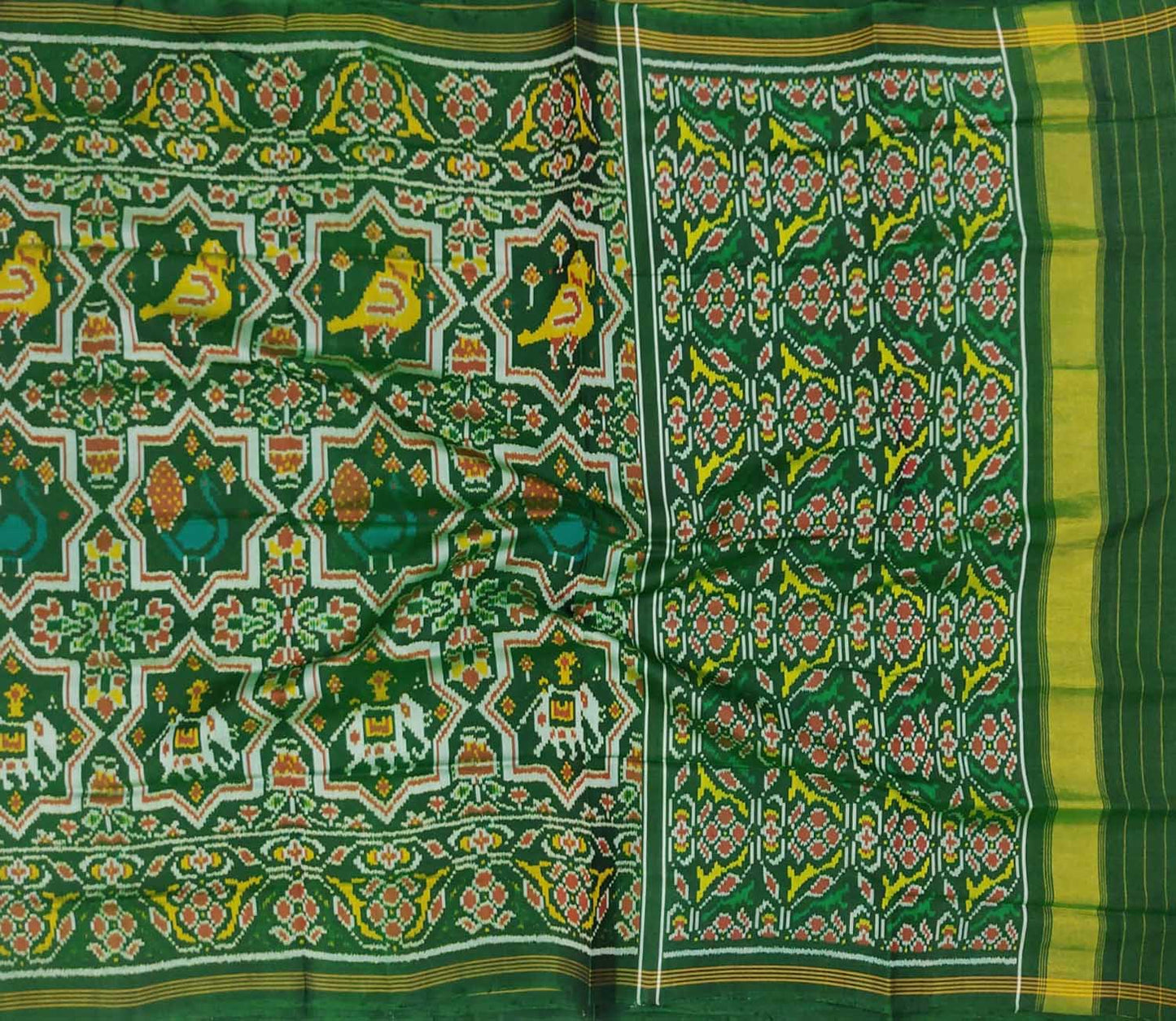 Green Handloom Semi Patan Patola Pure Silk Saree - Luxurion World
