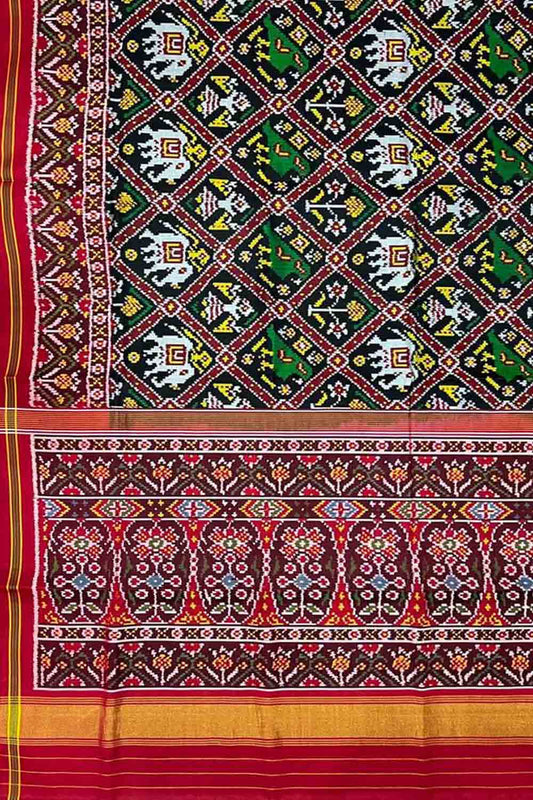 Black Semi Patan Patola Handloom Pure Silk Saree - Luxurion World