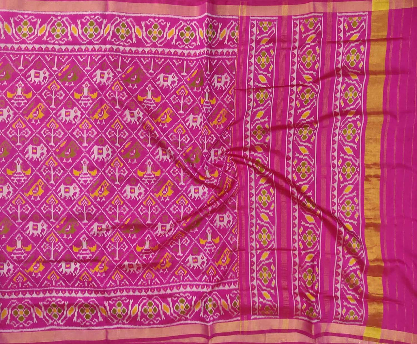 Pink Handloom Single Ikat Patola Pure Silk Saree - Luxurion World