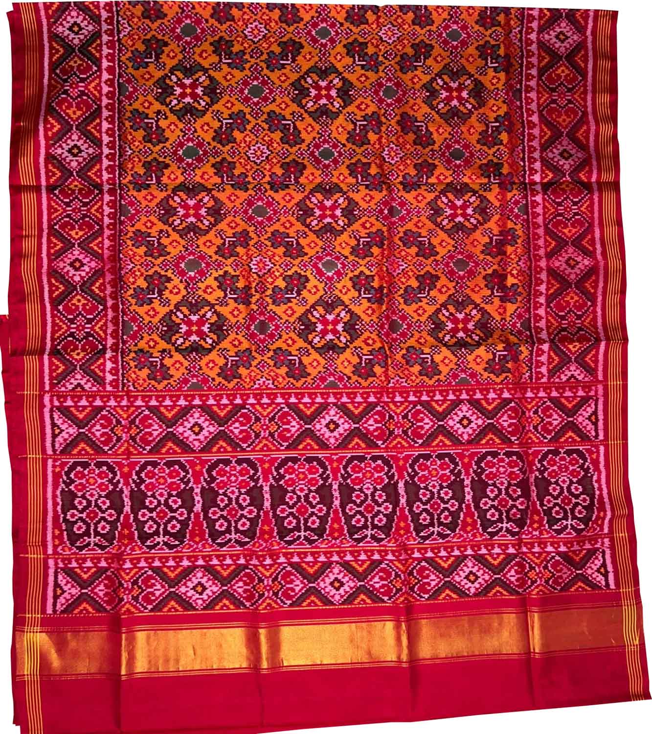 Stunning Orange Semi Patan Patola Silk Saree - Handloom - Luxurion World