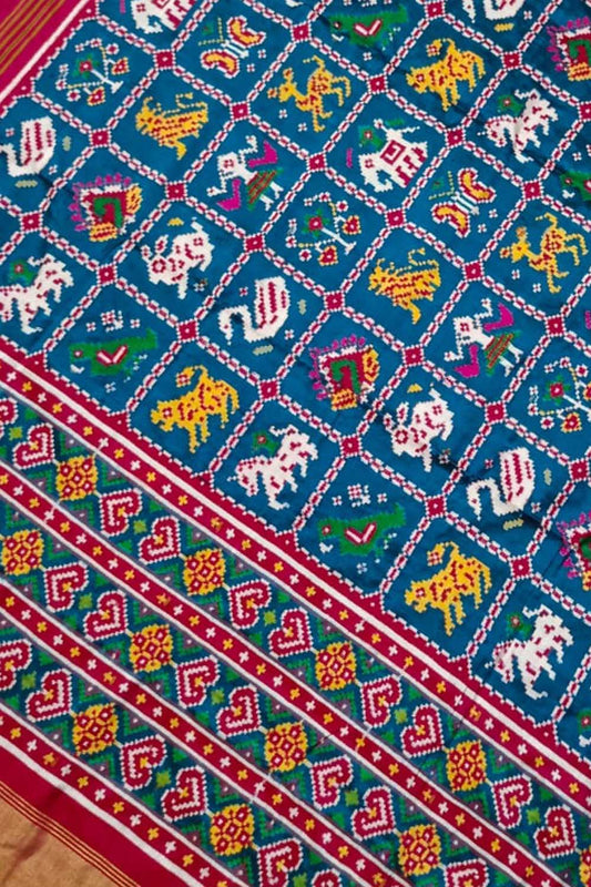 Blue Patan Patola Handloom Double Ikat Pure Silk Saree