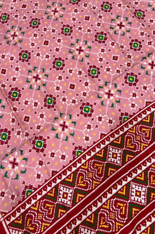 Pink Patan Patola Handloom Double Ikat Pure Silk Saree: Exquisite Elegance in Traditional Craftsmanship