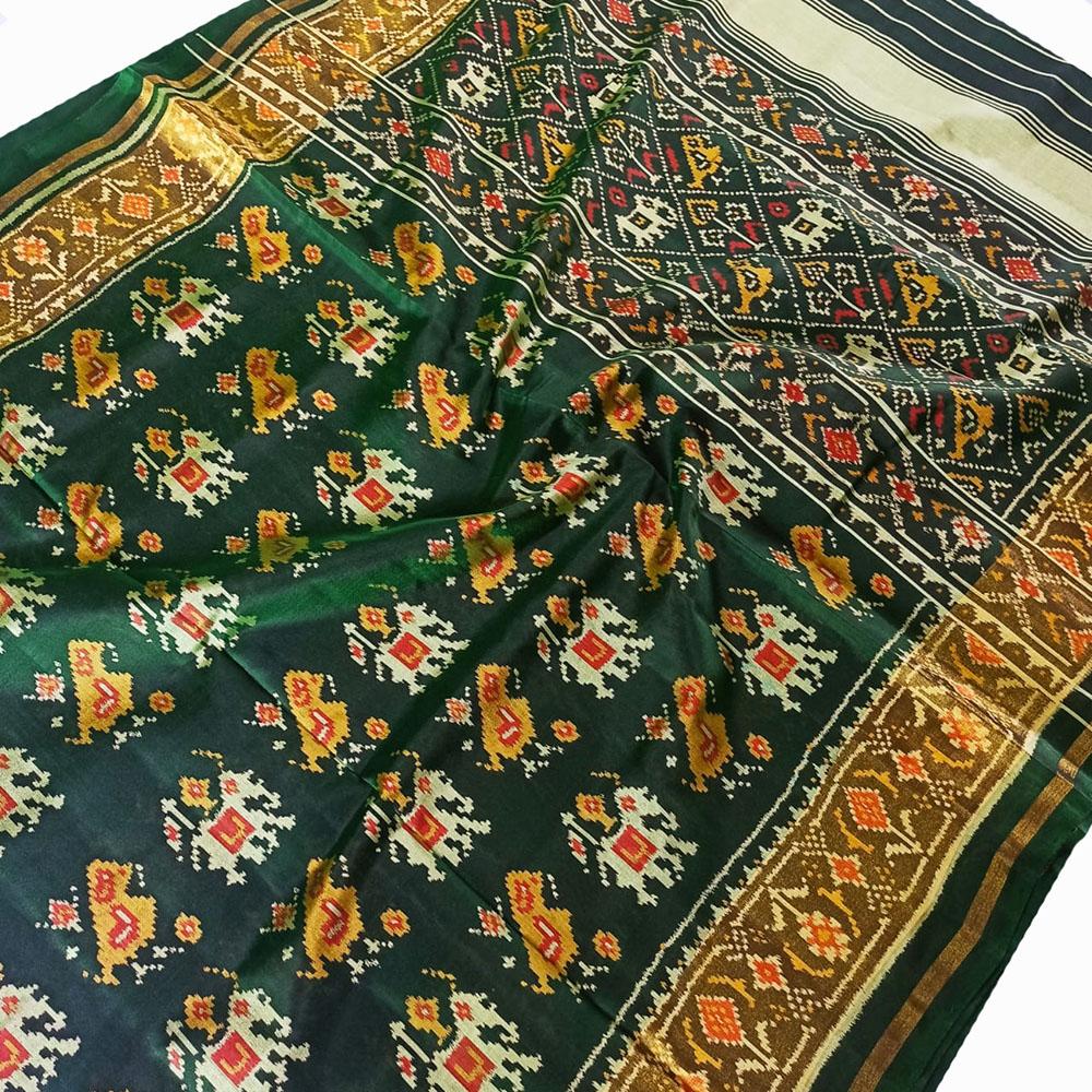 Green Handloom Single Ikat Patola Pure Silk Saree - Luxurion World