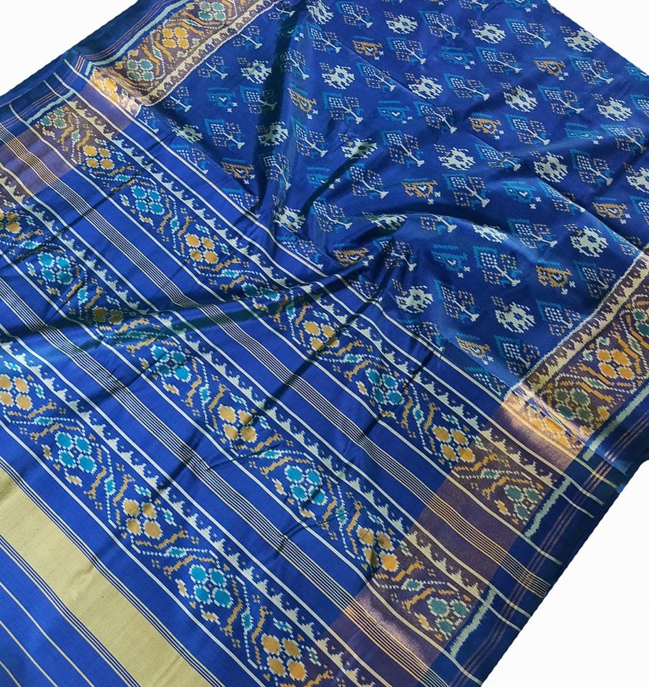 Blue Handloom Single Ikat Patola Pure Silk Saree - Luxurion World